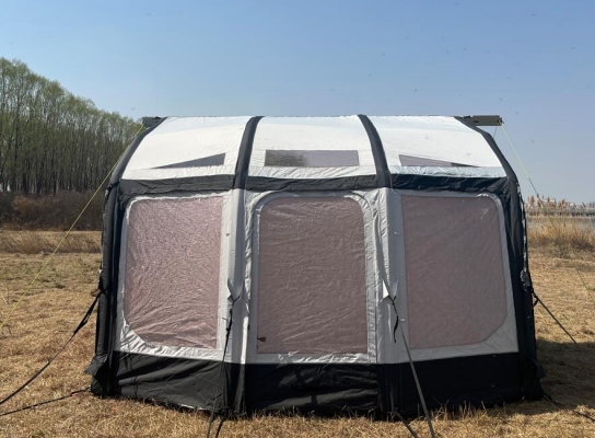 Fast open inflatable caravan awning