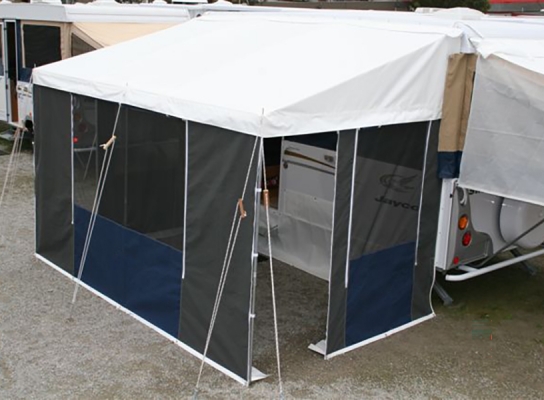 PVC vinyl bag awning with cotton canvas walls