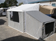 Heavy duty PVC bag awning with polycotton canvas walls